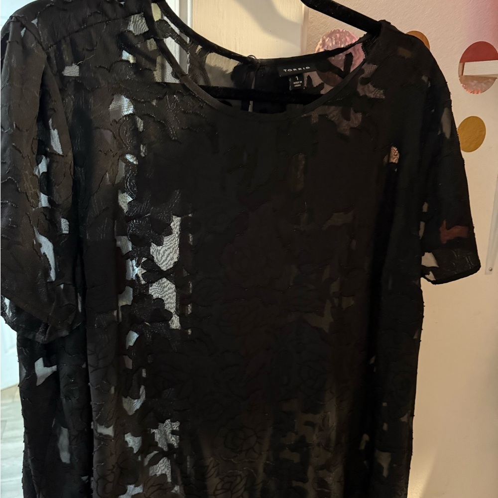 Torrid Black Sheer Floral Blouse